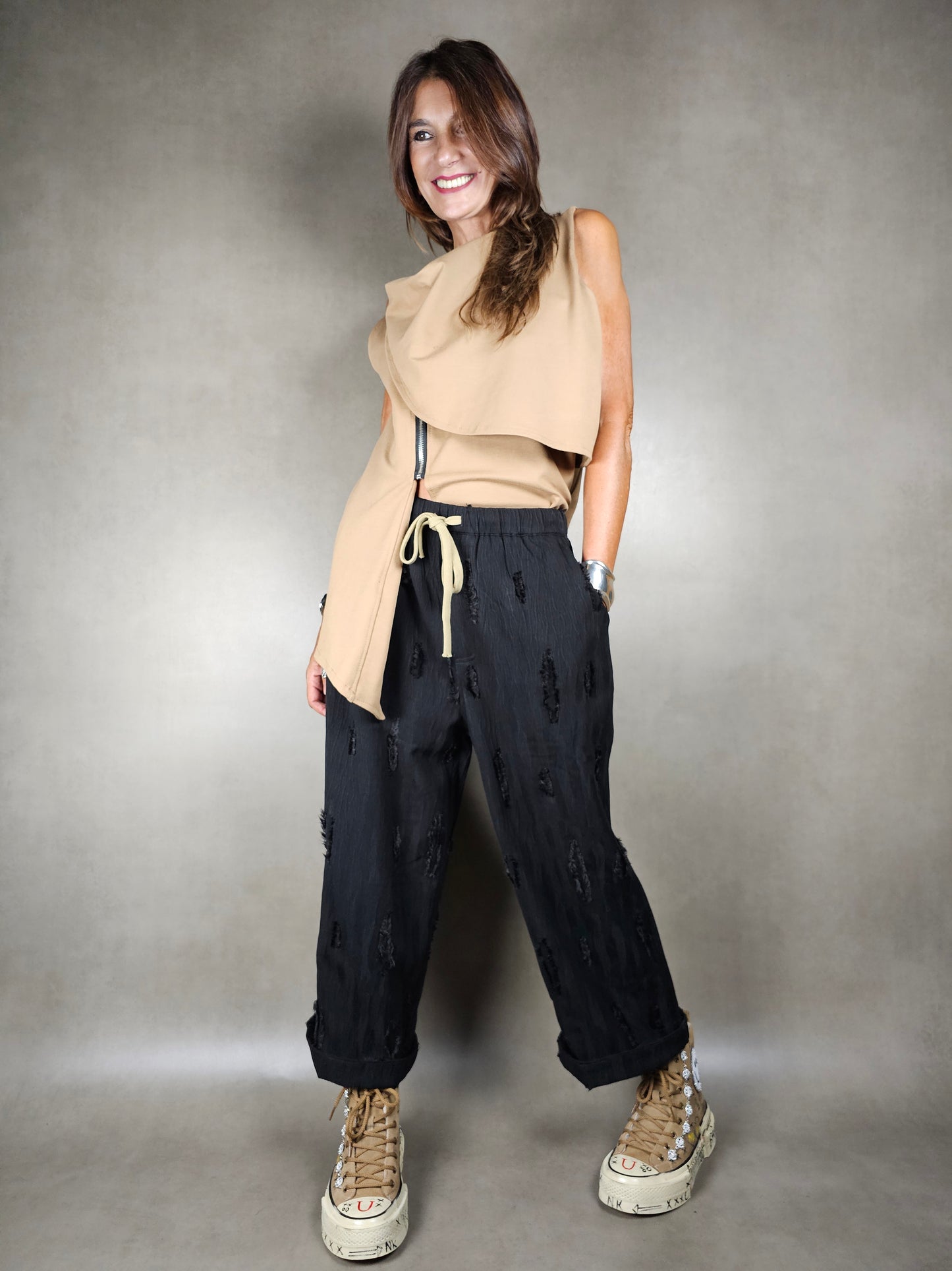 trousers with fringed inserts 65pl32vi2ea