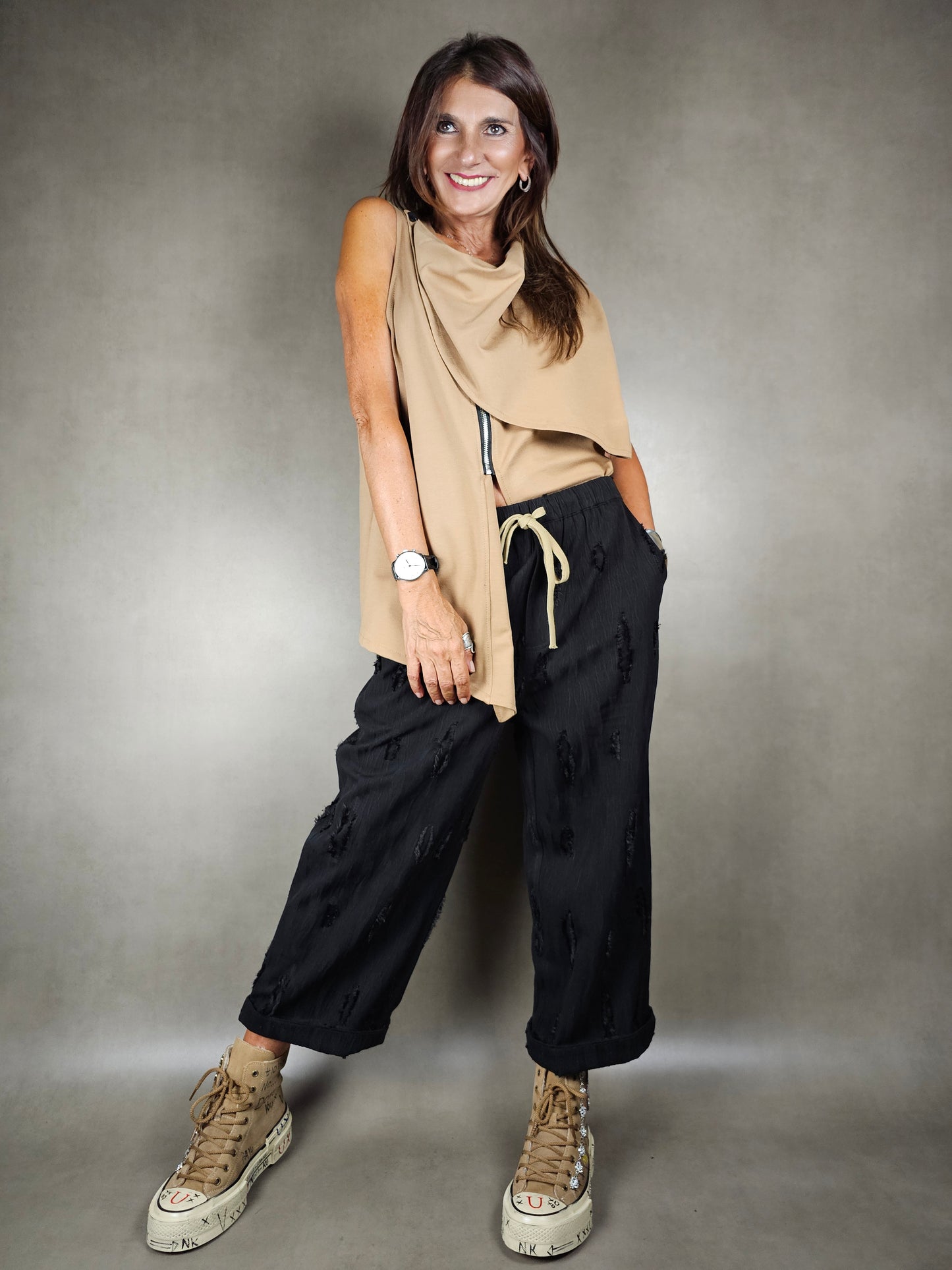 trousers with fringed inserts 65pl32vi2ea