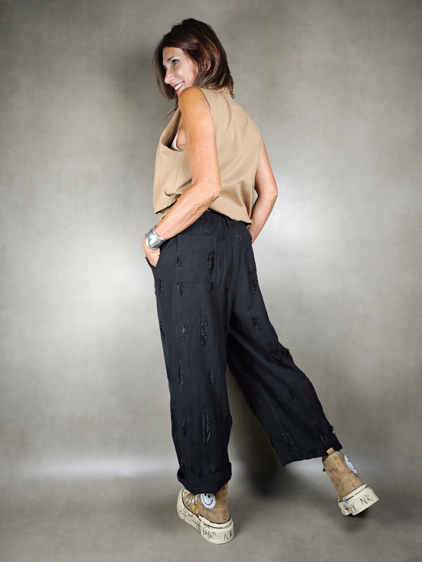 trousers with fringed inserts 65pl32vi2ea