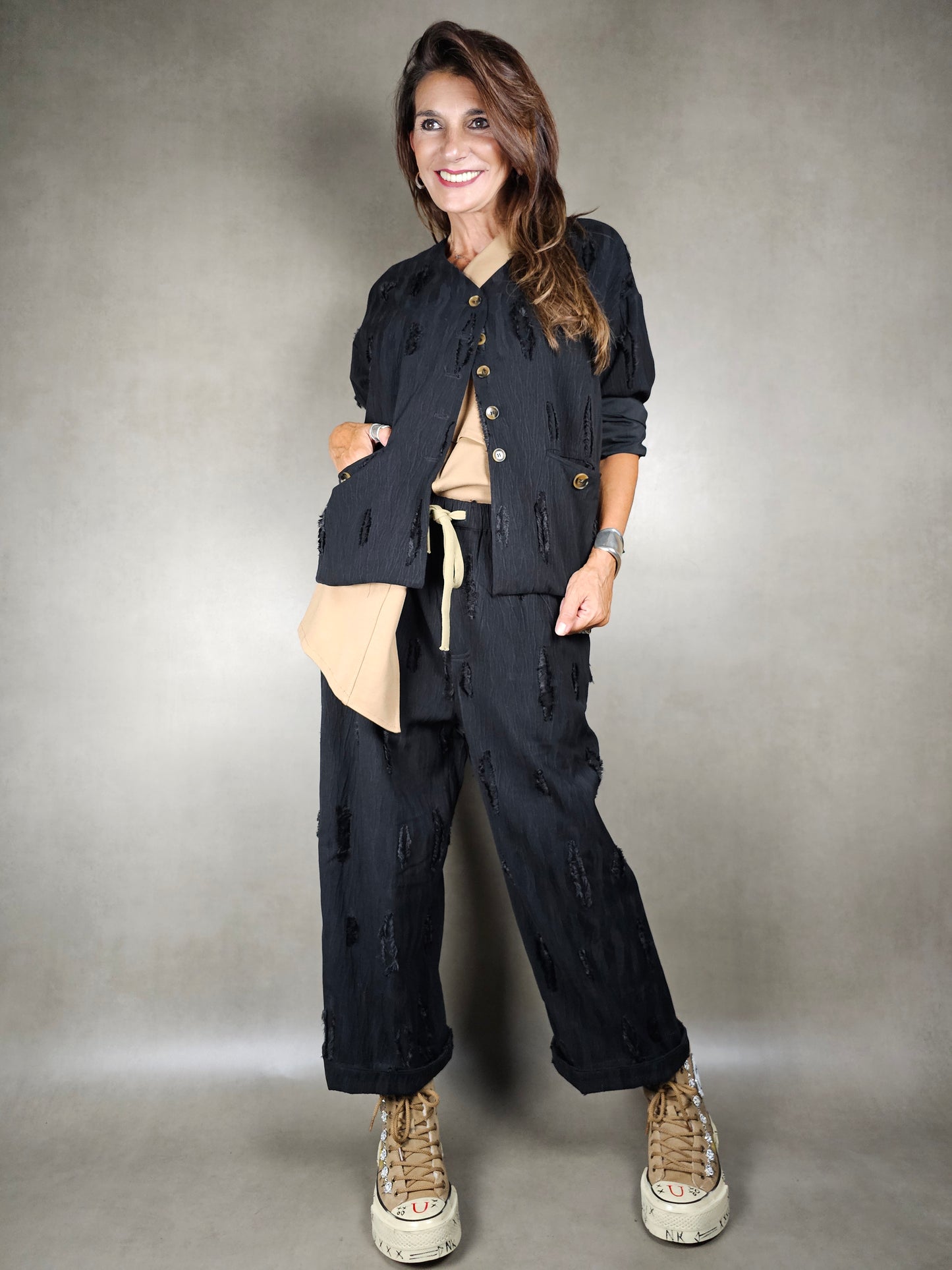 trousers with fringed inserts 65pl32vi2ea