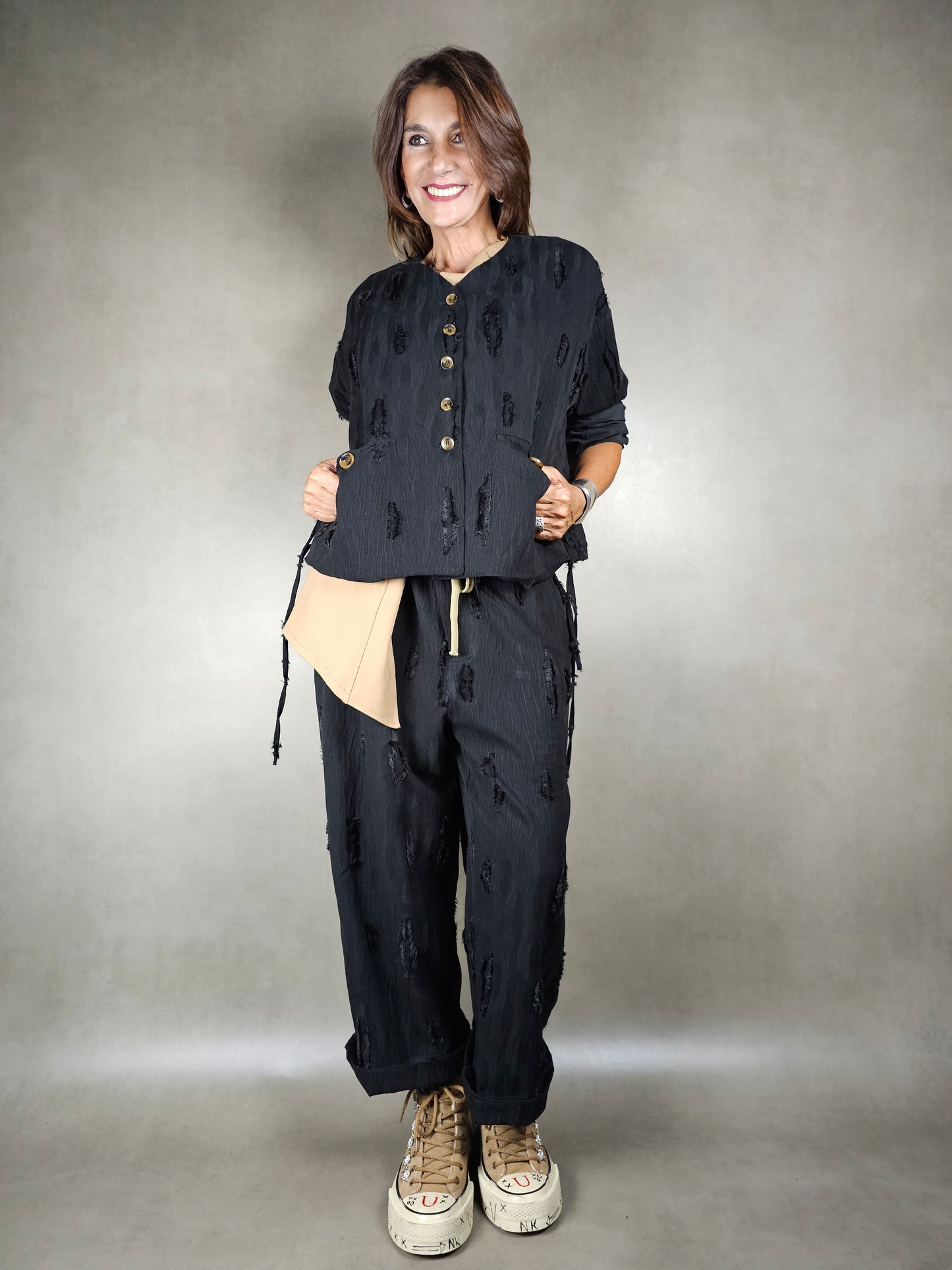 trousers with fringed inserts 65pl32vi2ea