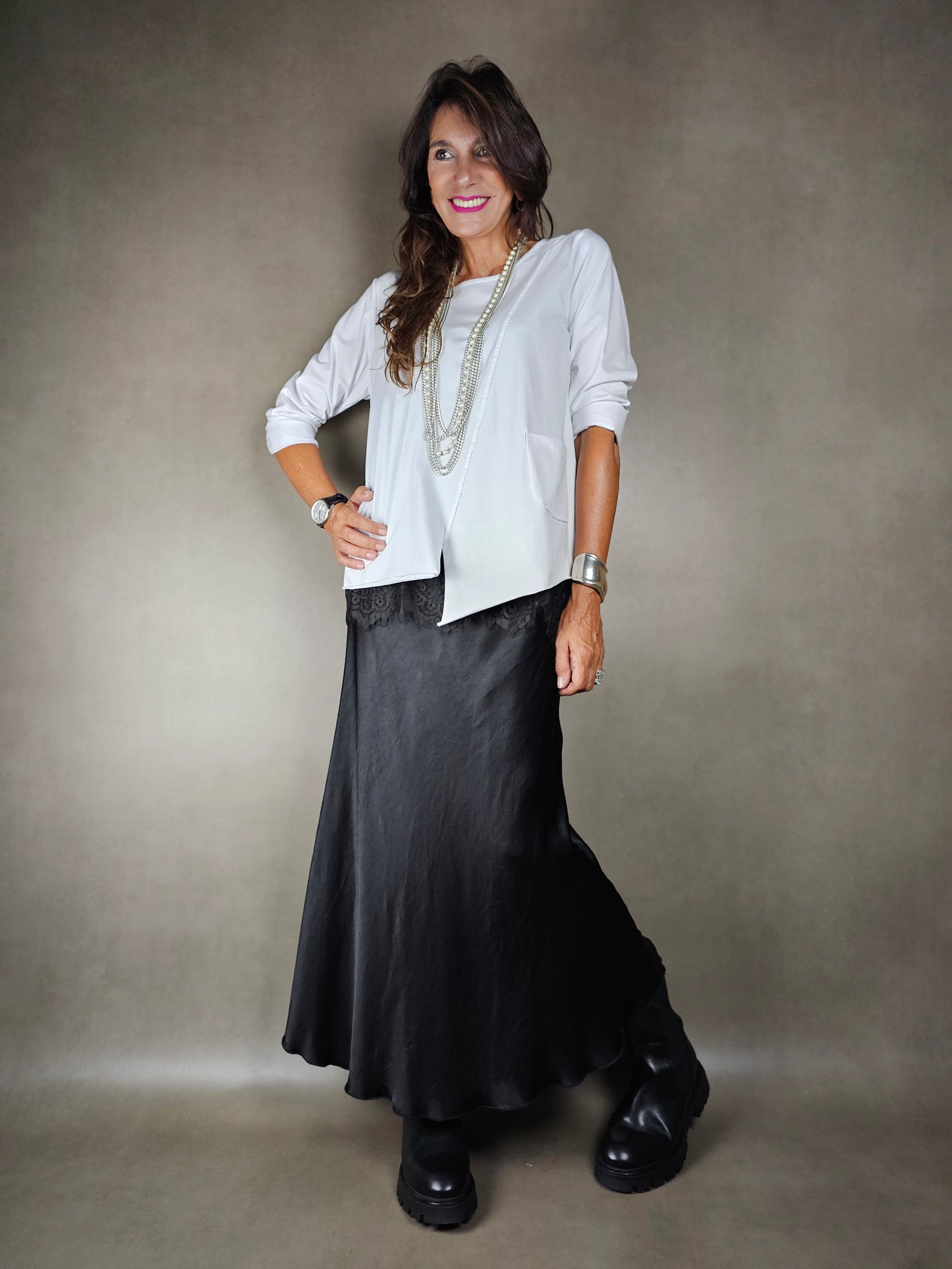 viscose satin longuette skirt