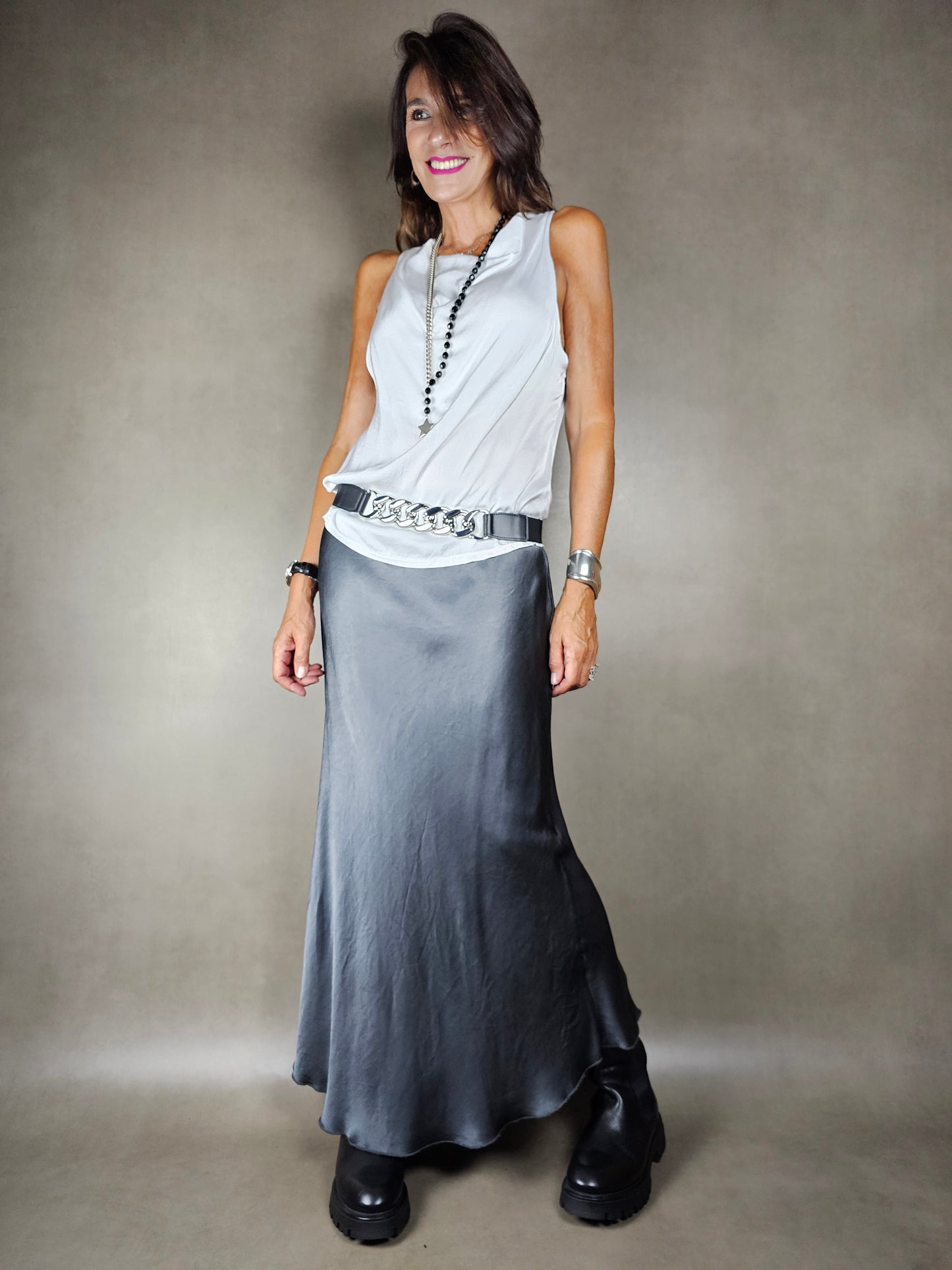 viscose satin longuette skirt