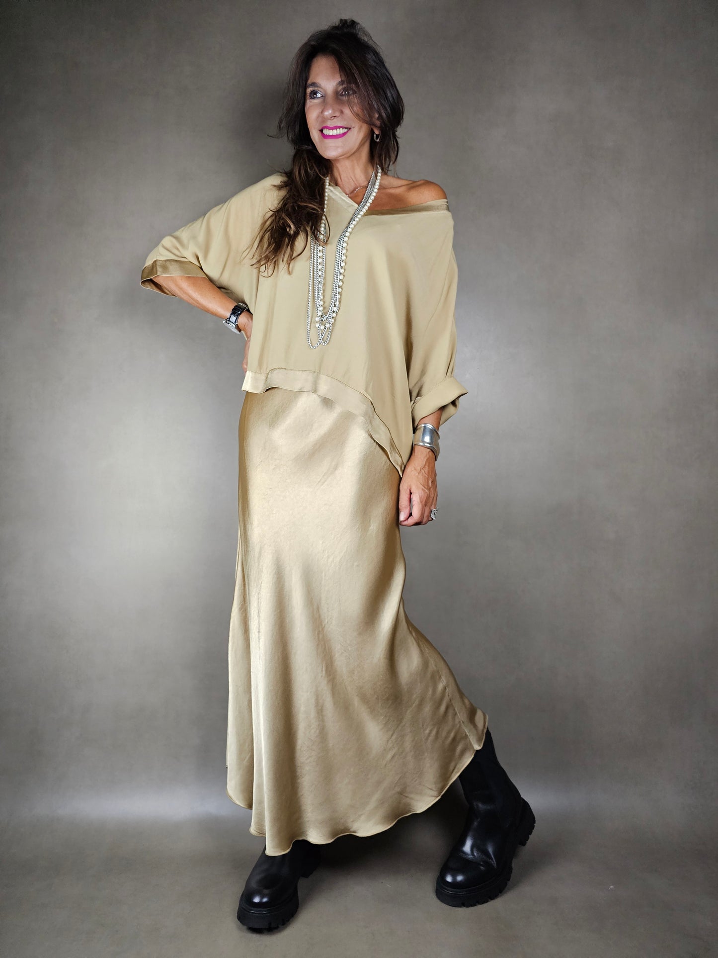 jupe longue en satin de viscose