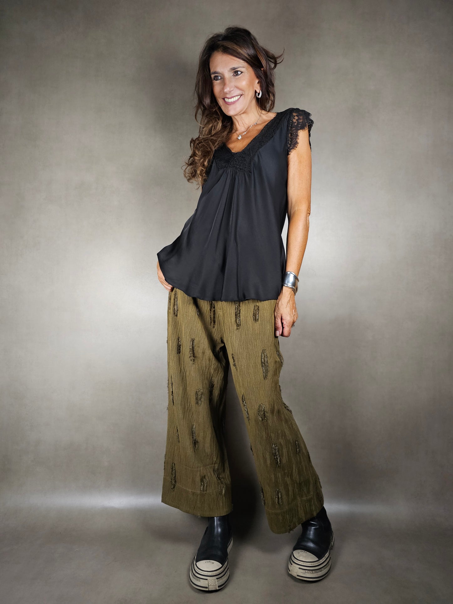 trousers with fringed inserts 65pl32vi2ea