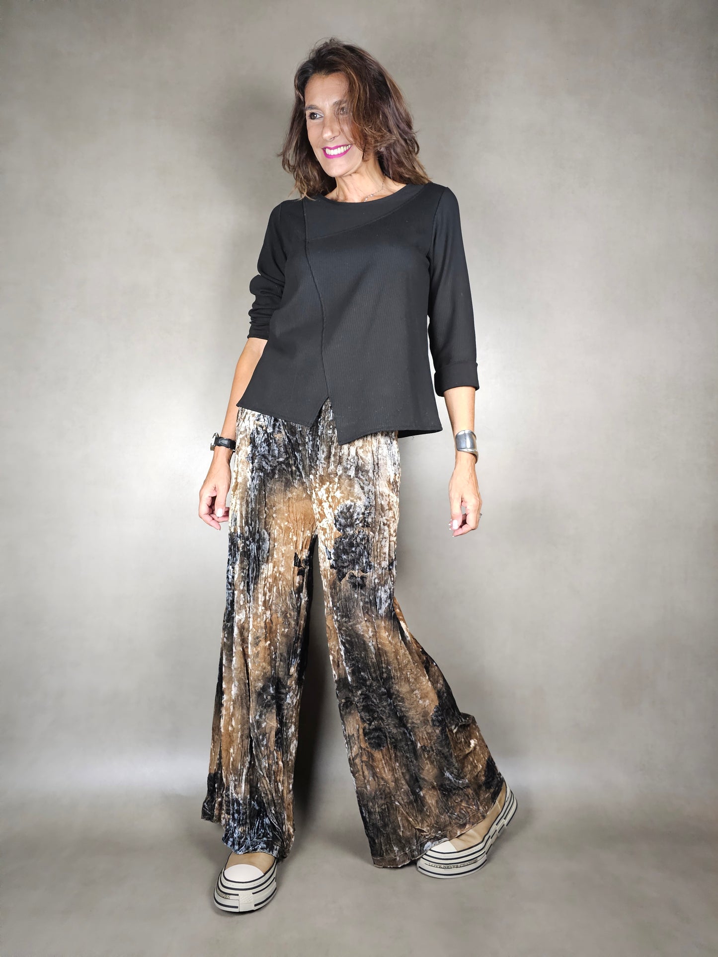 100pl mis-dyed velvet trousers