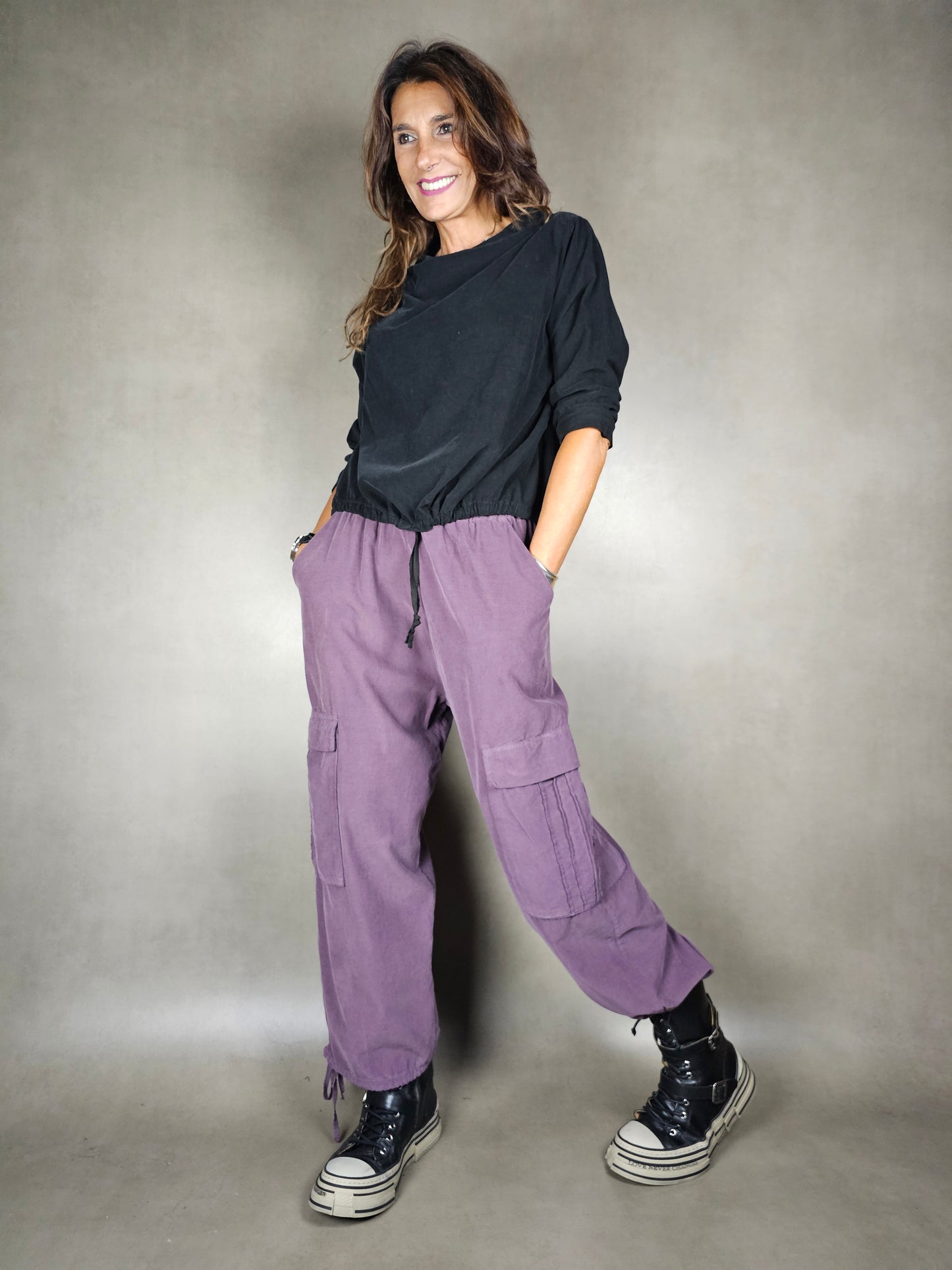 ribbed trousers with drawstring bottom 100co