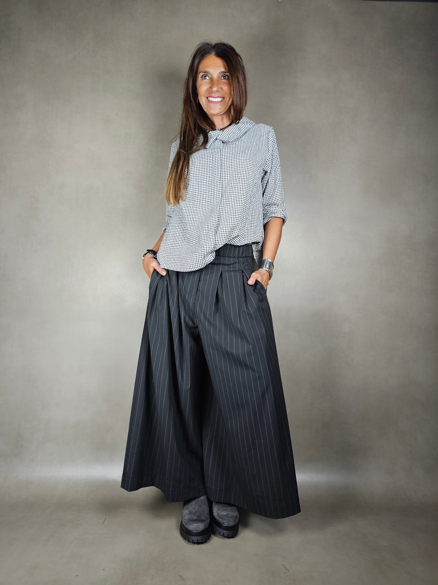 palazzo pinstripe trousers with zip 64pl33vi3ea