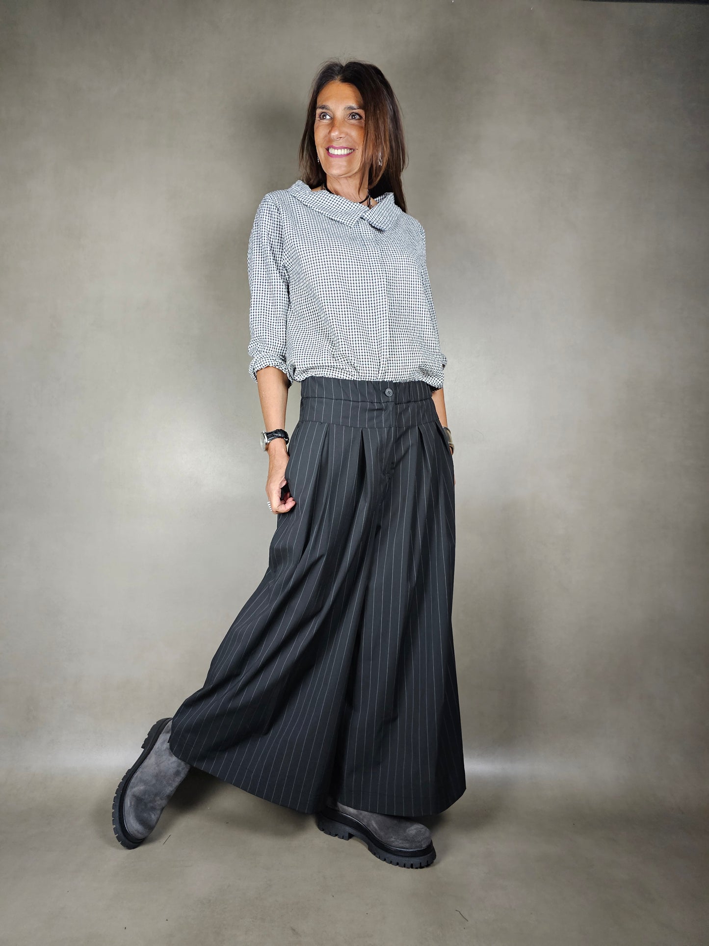 palazzo pinstripe trousers with zip 64pl33vi3ea