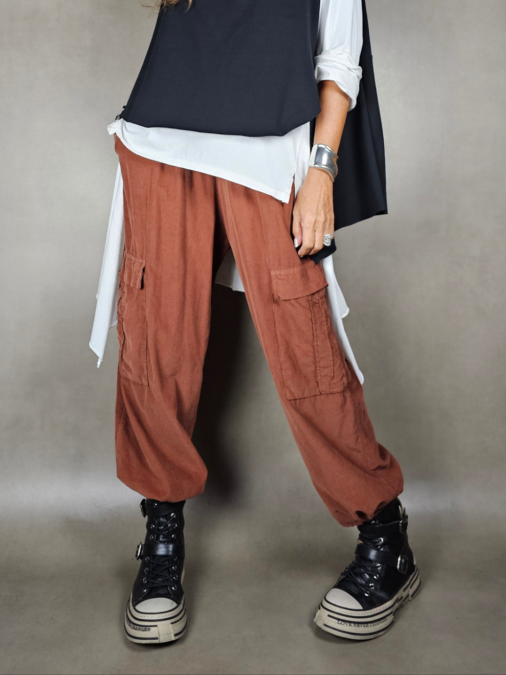 ribbed trousers with drawstring bottom 100co