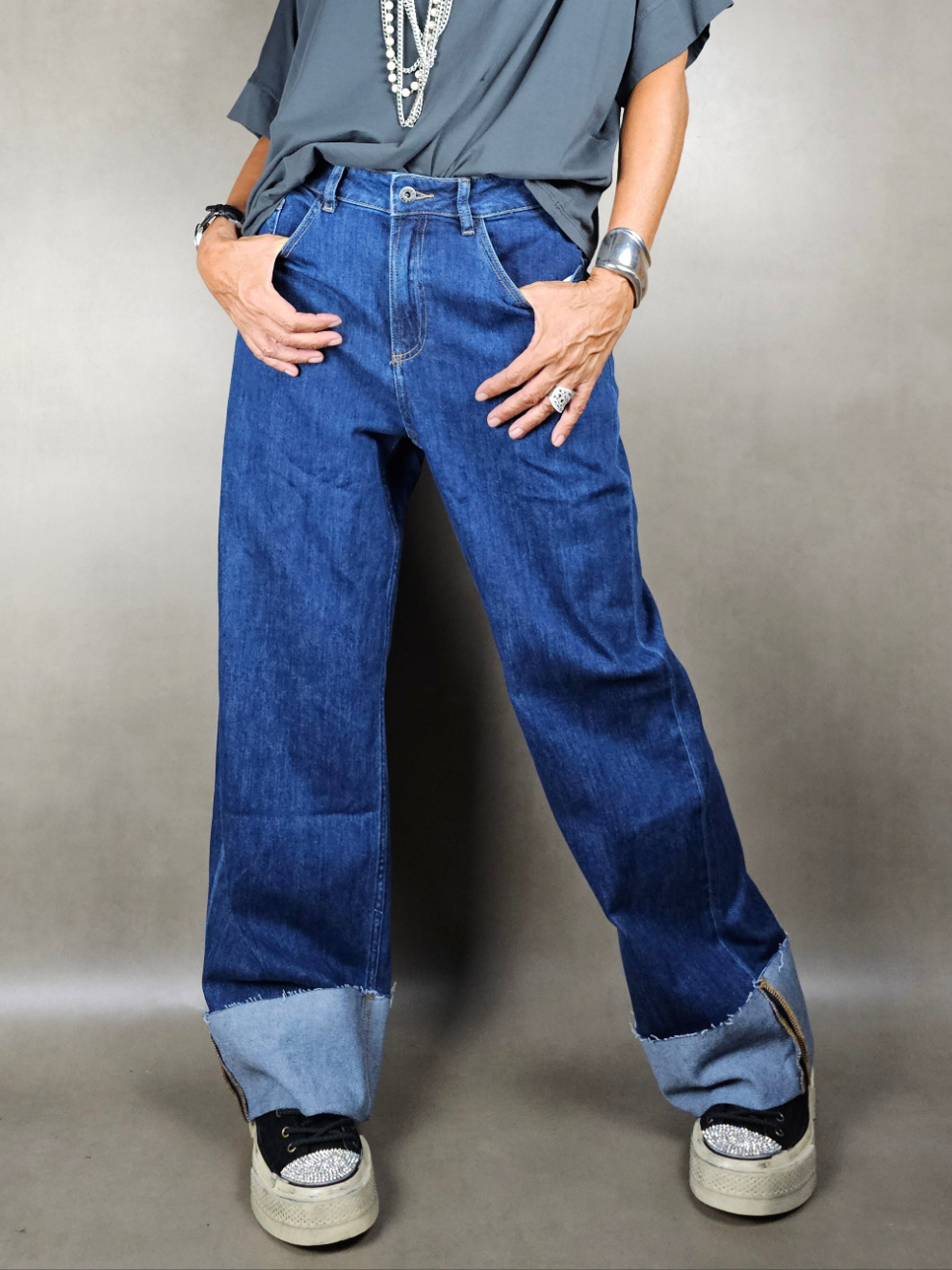 stretch cuffed jeans