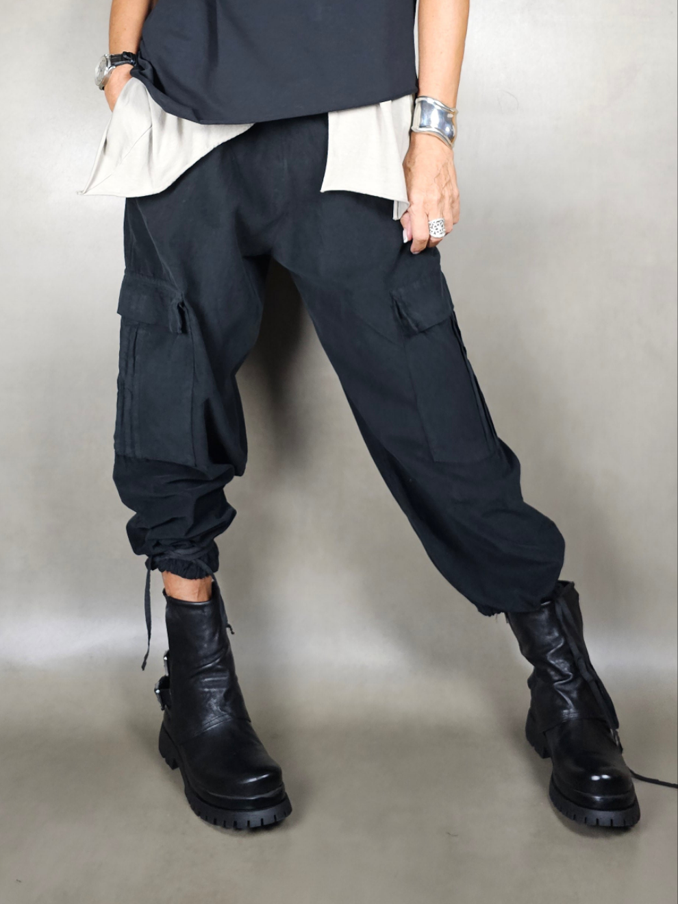 ribbed trousers with drawstring bottom 100co