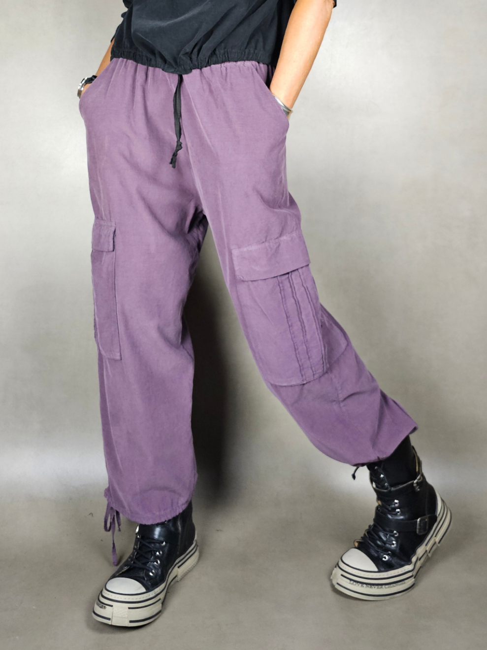 ribbed trousers with drawstring bottom 100co