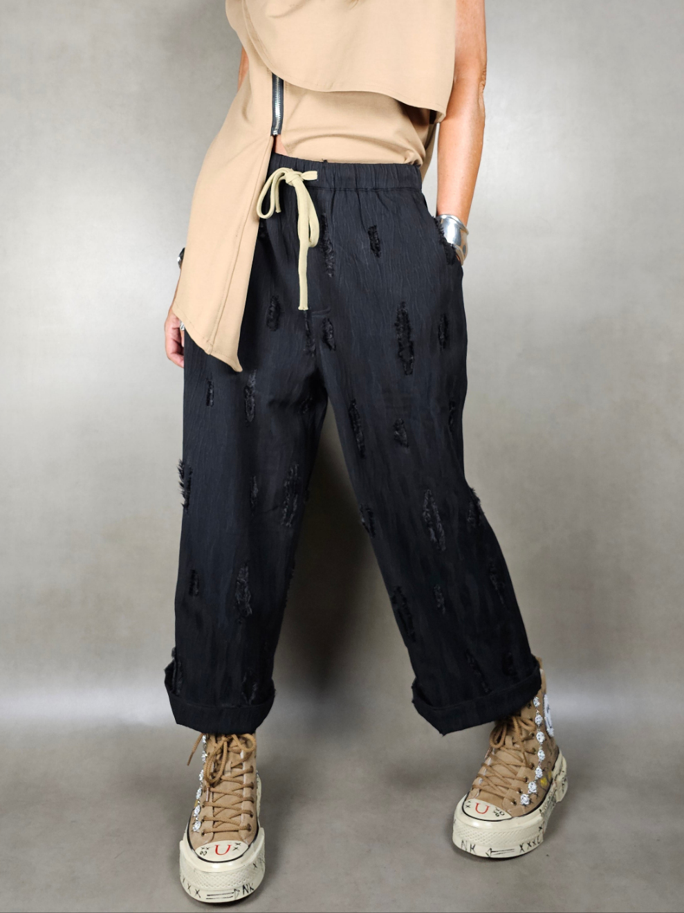 trousers with fringed inserts 65pl32vi2ea