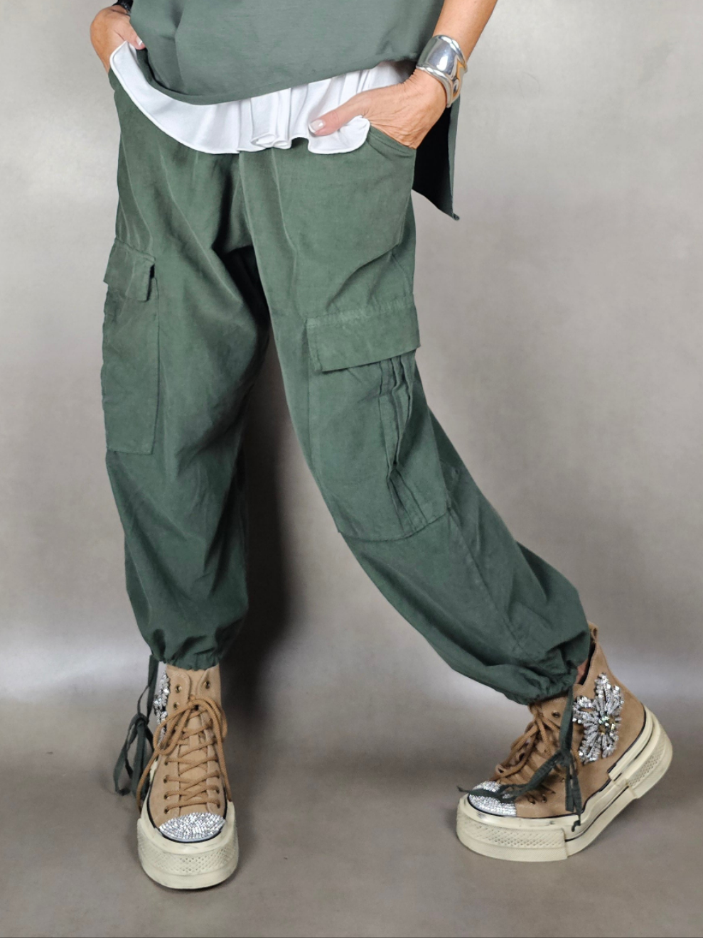 ribbed trousers with drawstring bottom 100co